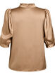 Blouse met satinlook, 1/2-mouwen en rucheskraag, Bruin, Packshot image number 1