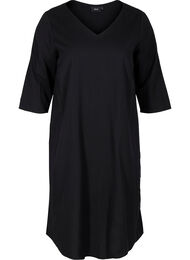 Katoenen jurk met 3/4-mouwen en knopen, Black