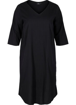 Katoenen jurk met 3/4-mouwen en knopen, Black, Packshot image number 0