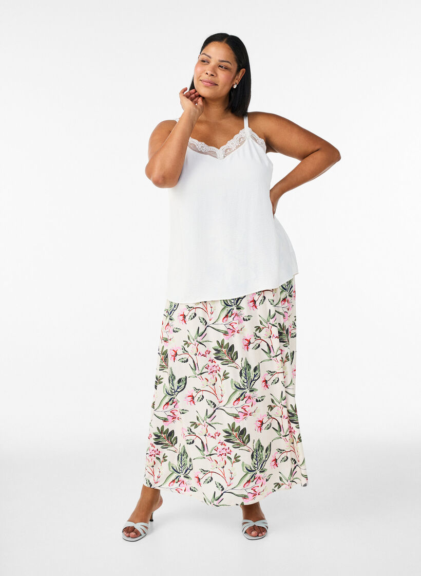 Viscose maxi-rok met smock, Vanille, Model image number 0