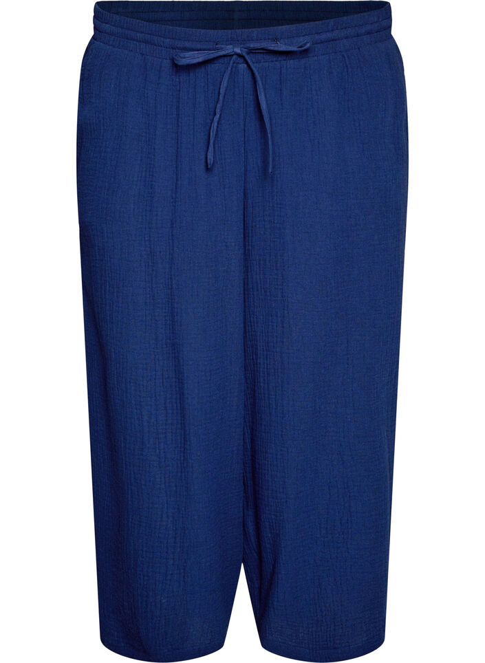 Culotte broek van katoen met hoge taille, Blauw, Packshot image number 0
