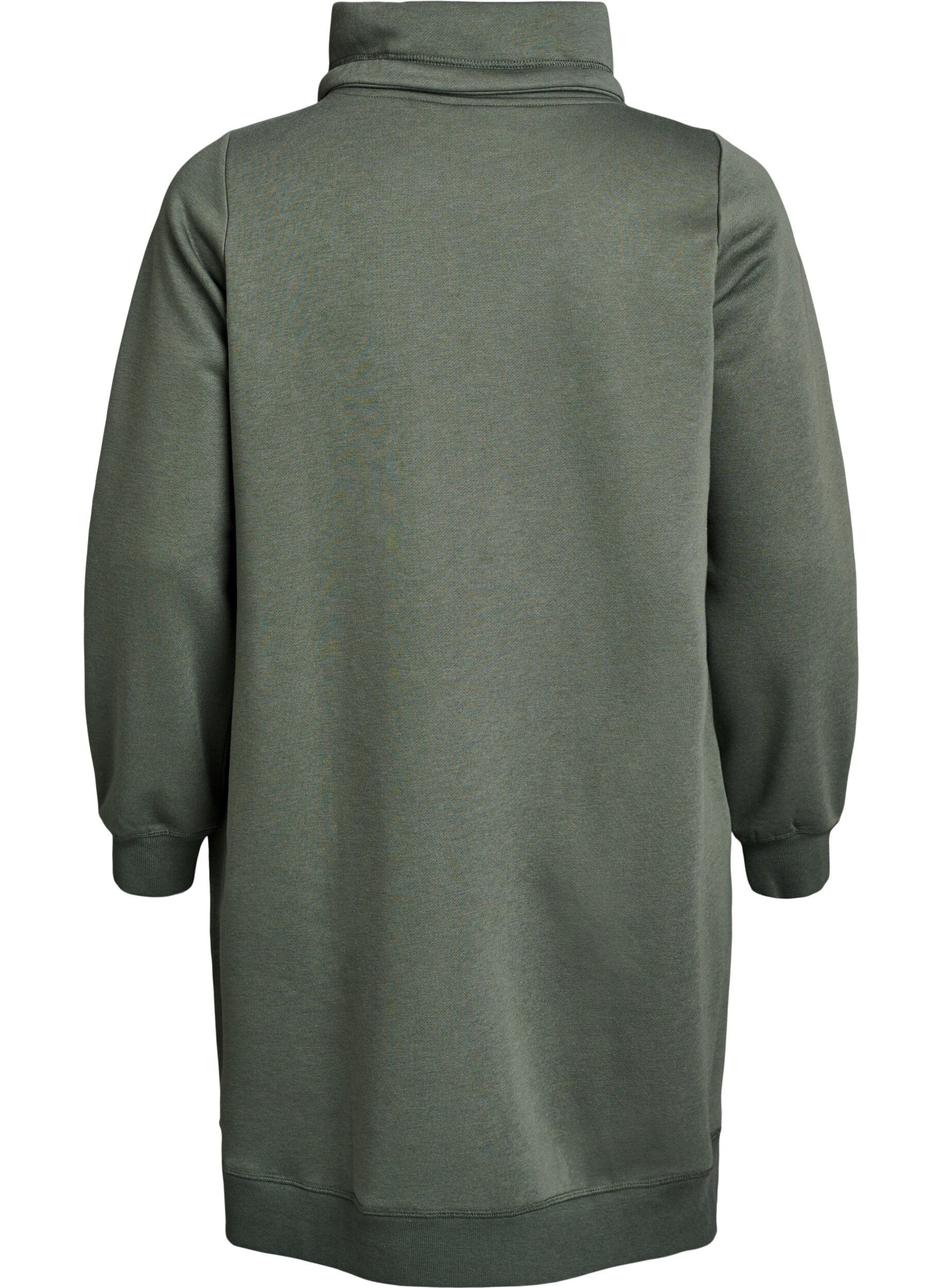 Zizzi Kort sweatshirt jurk met hoge kraag en zakken, Groen, Packshot image number 1