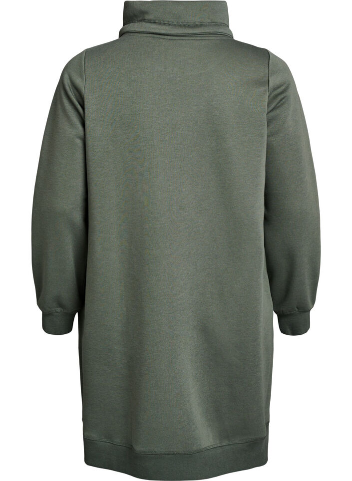 Kort sweatshirt jurk met hoge kraag en zakken, Groen, Packshot image number 1