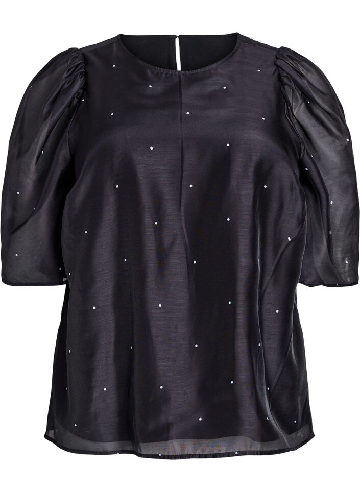 Party blouse in organza-look met stippen, Zwart, Packshot image number 0