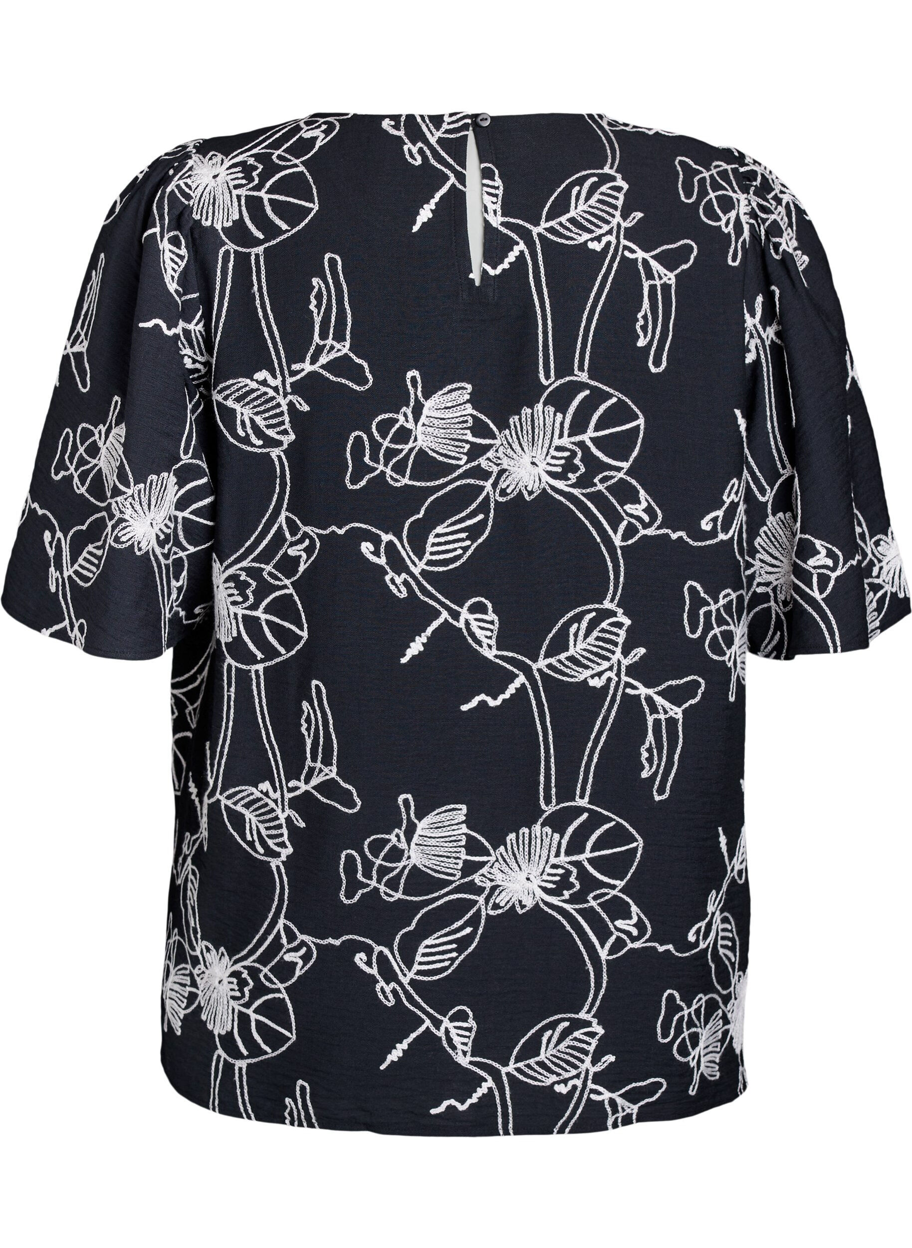 Zizzi Blouse met korte mouwen en geborduurd patroon, Zwart, Packshot image number 1