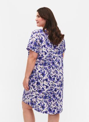 Bedrukte jurk met korte mouwen, Purple Small Flower, Model image number 1