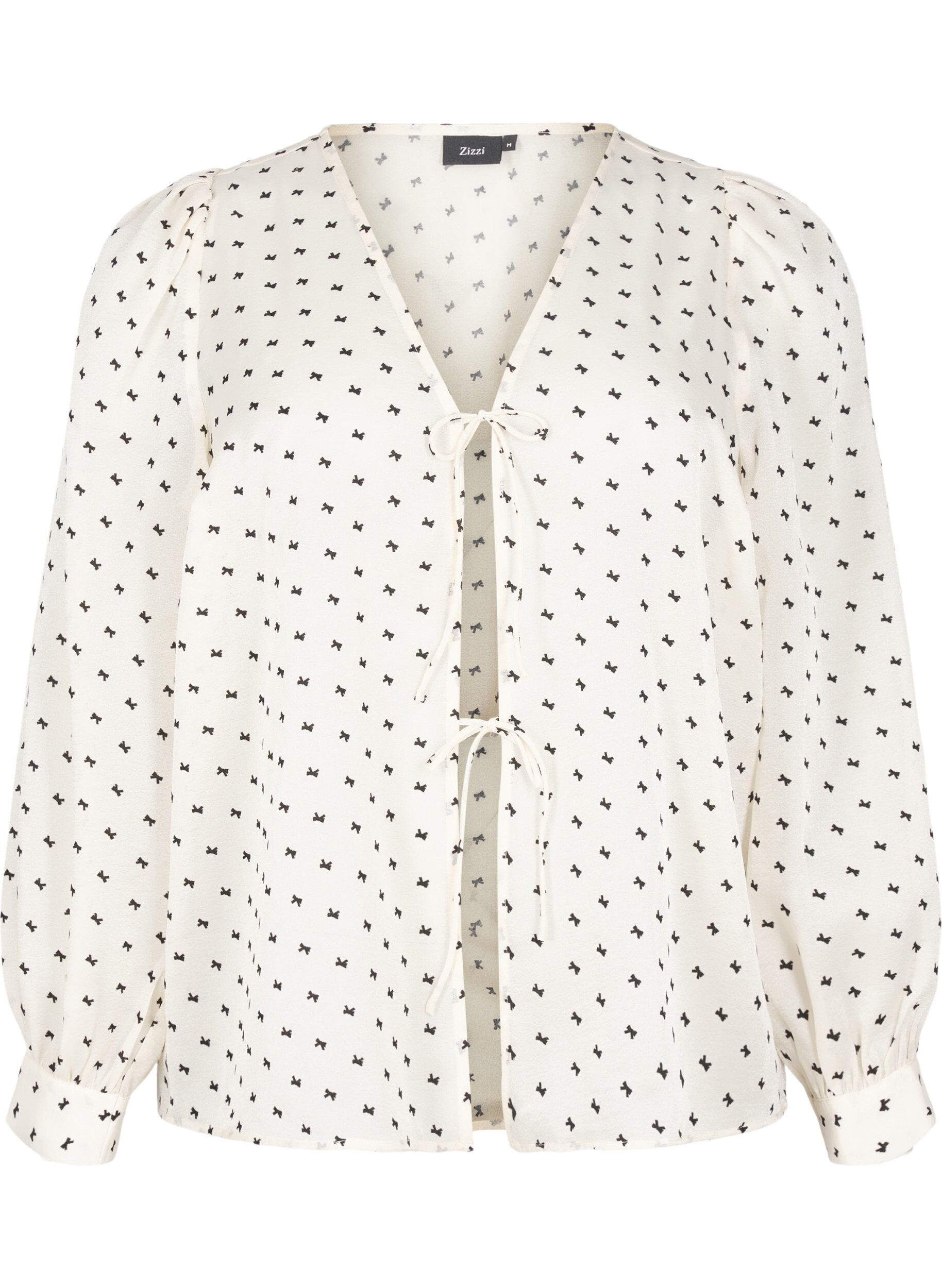 Zizzi Blouse met strikdetails en strikken, Ecru w Bow, Packshot image number 0