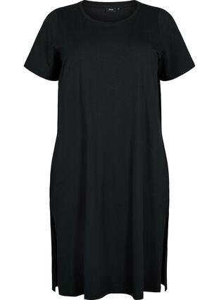 Katoenen jurk met korte mouwen, Black, Packshot image number 0