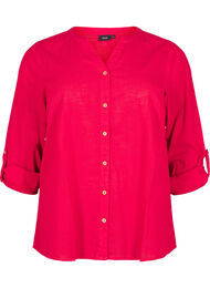 Katoenen blouse met een V-hals, Rood