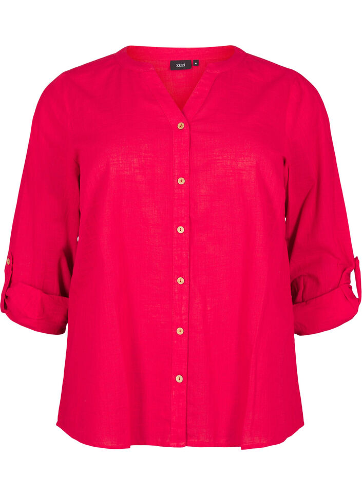 Katoenen blouse met een V-hals, Rood, Packshot image number 0