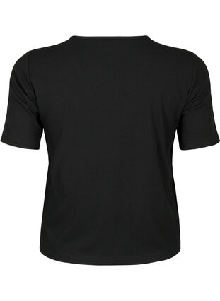Geribde blouse met ketting detail, Black, Packshot image number 1