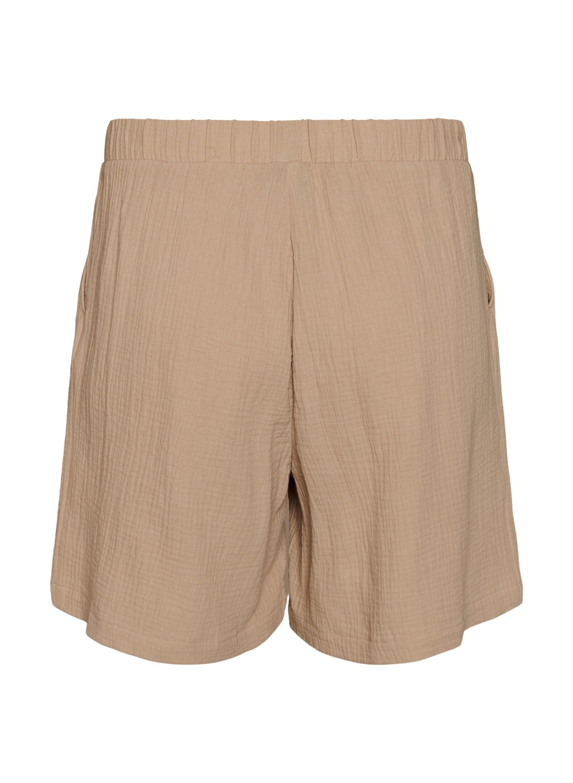 Zizzi High-waisted mousseline katoen shorts, Beige, Packshot image number 1