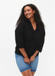 3/4 mouw viscose blouse met smock, Black, Model image number 0