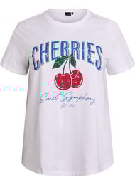 Katoenen T-shirt met fruitprint en tekst, Wit