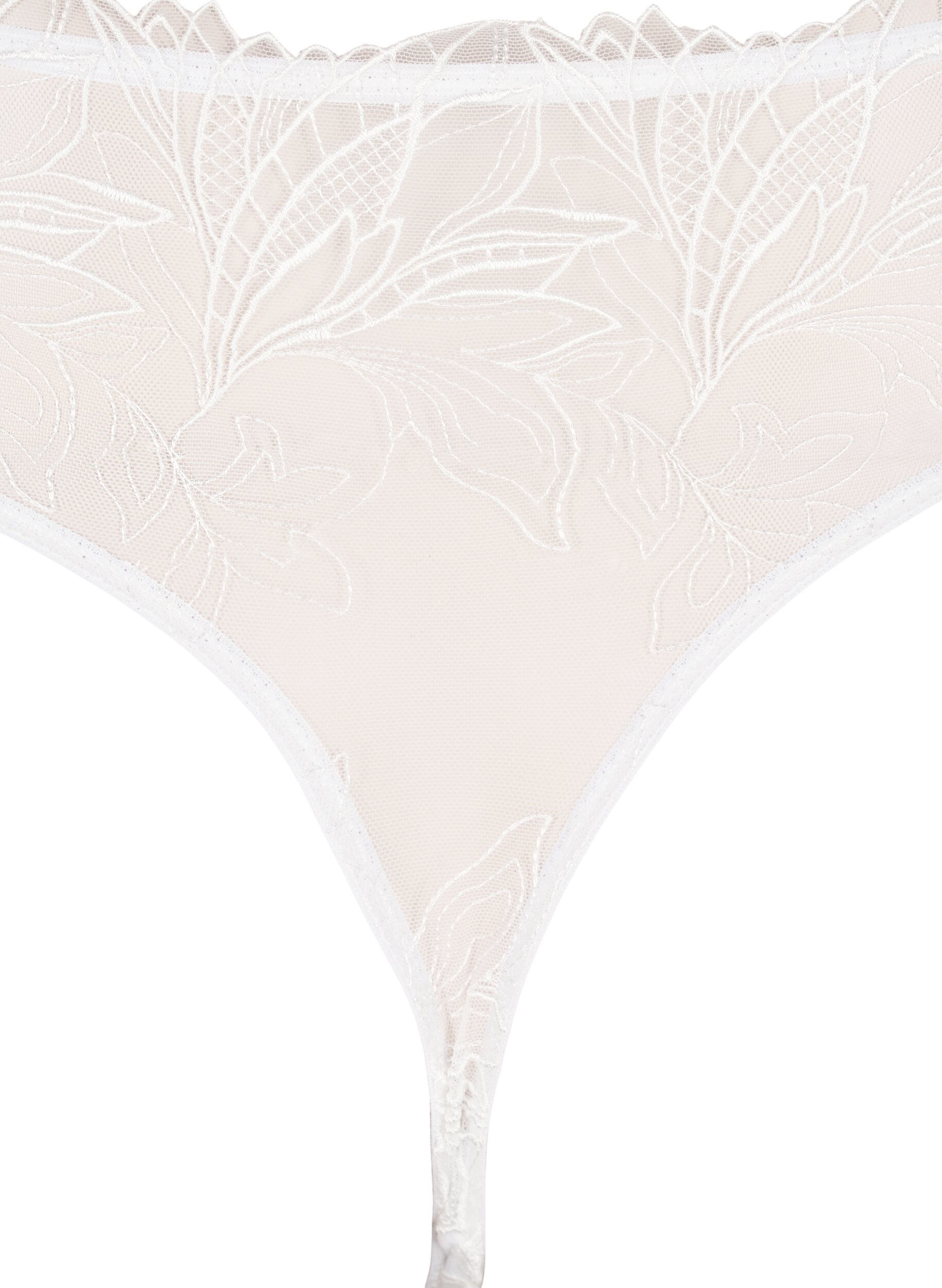 ZizziMicrovezel string met kanten details, Wit, Packshot image number 3