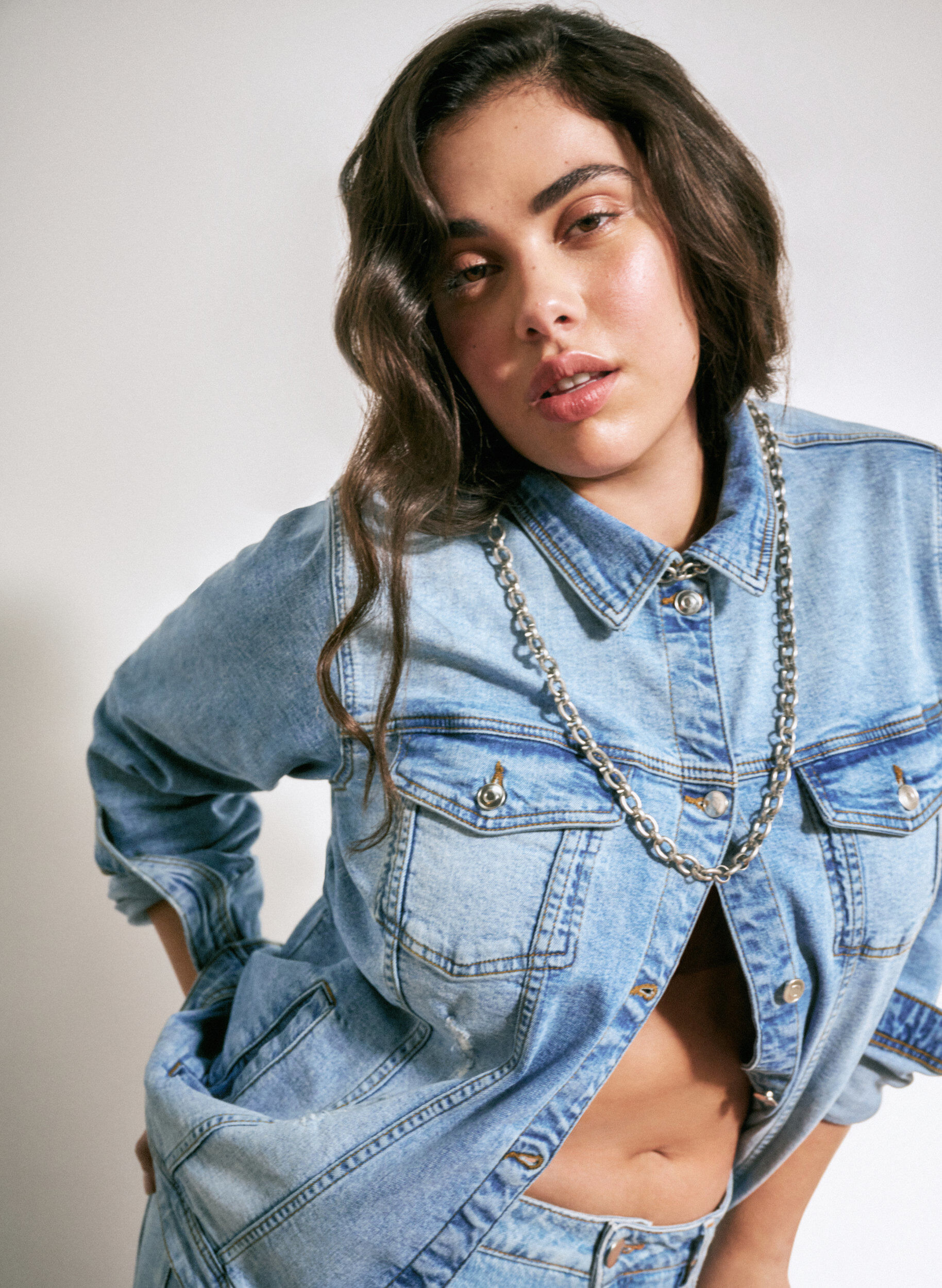 Zizzi Kort katoenen spijkerjasje, Light blue denim, Image image number 0