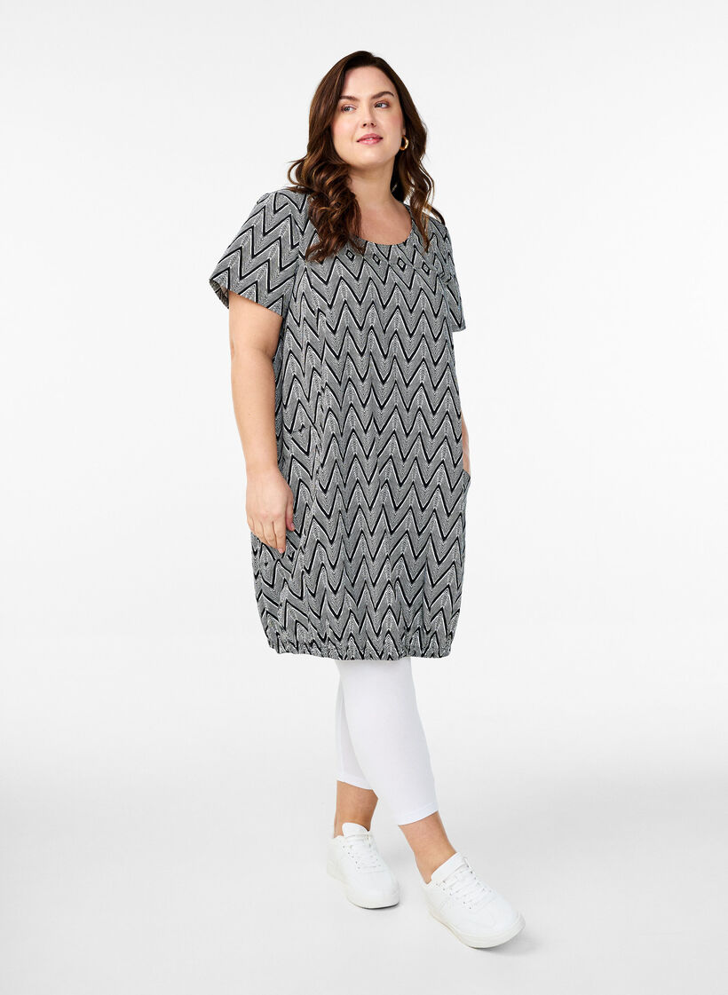 Katoenen jurk met korte mouwen en print, Zwart, Model image number 1