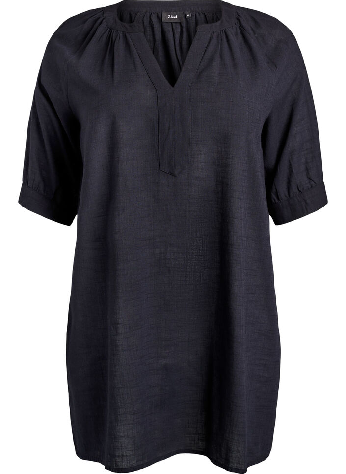 Katoenen tuniek met V-hals, Zwart, Packshot image number 0