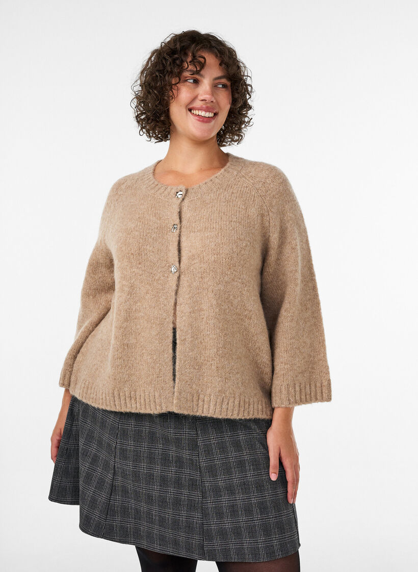 Vest van wolmix met 3/4-mouwen, Beige, Model image number 0