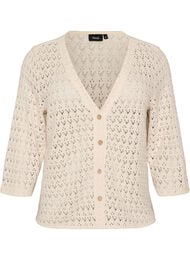 Gebreid vest met open broderie en V-hals, Beige