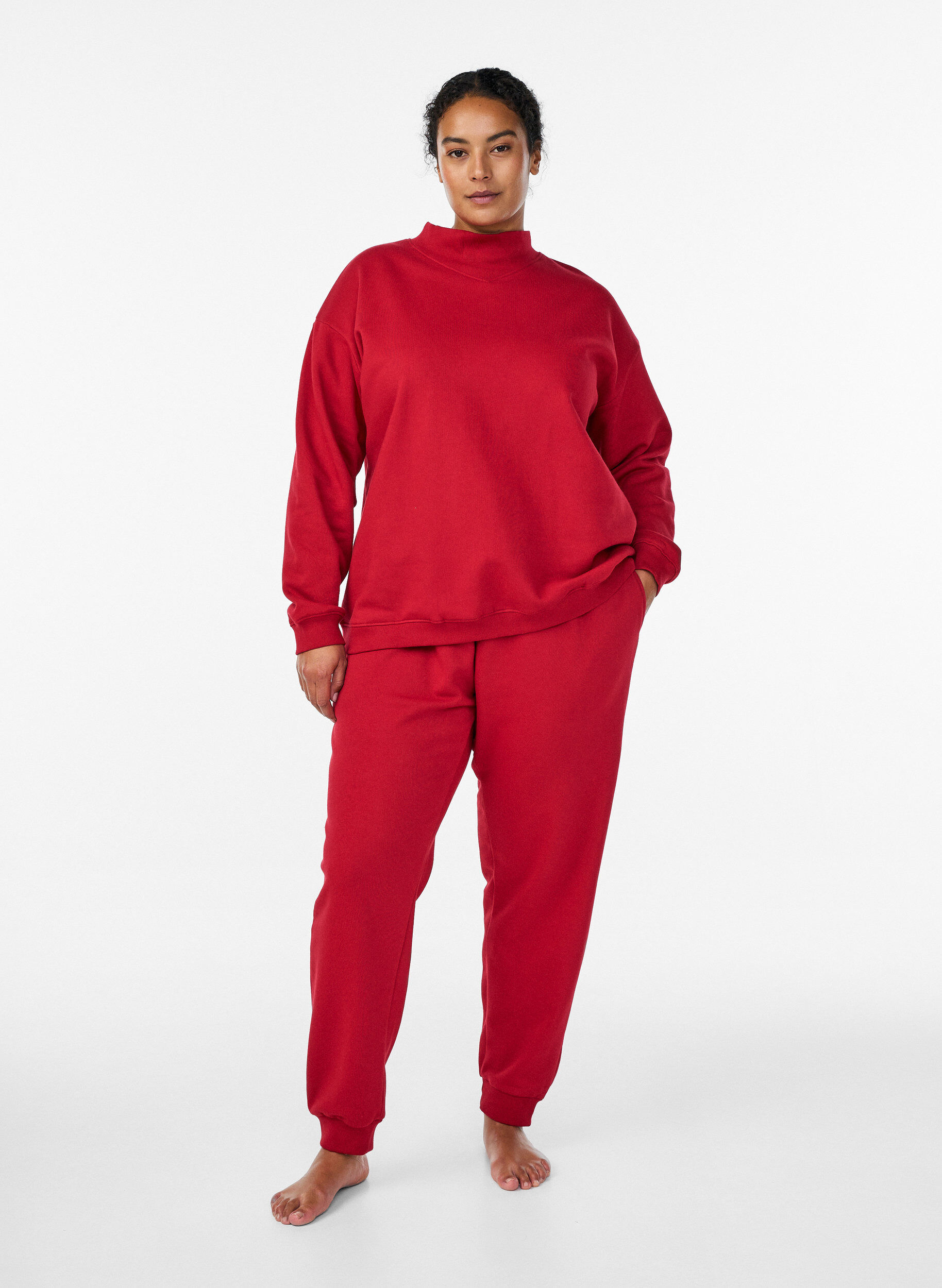 Zizzi Sweatshirt met hoge kraag en lange mouwen, Rood, Model image number 1