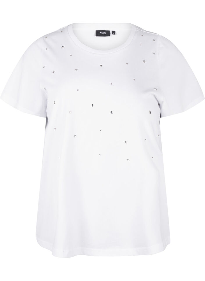 Katoenen T-shirt met strassteentjes, Bright White, Packshot image number 0