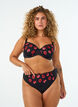 Microvezel string met geborduurde bloemen, Zwart, Model image number 0