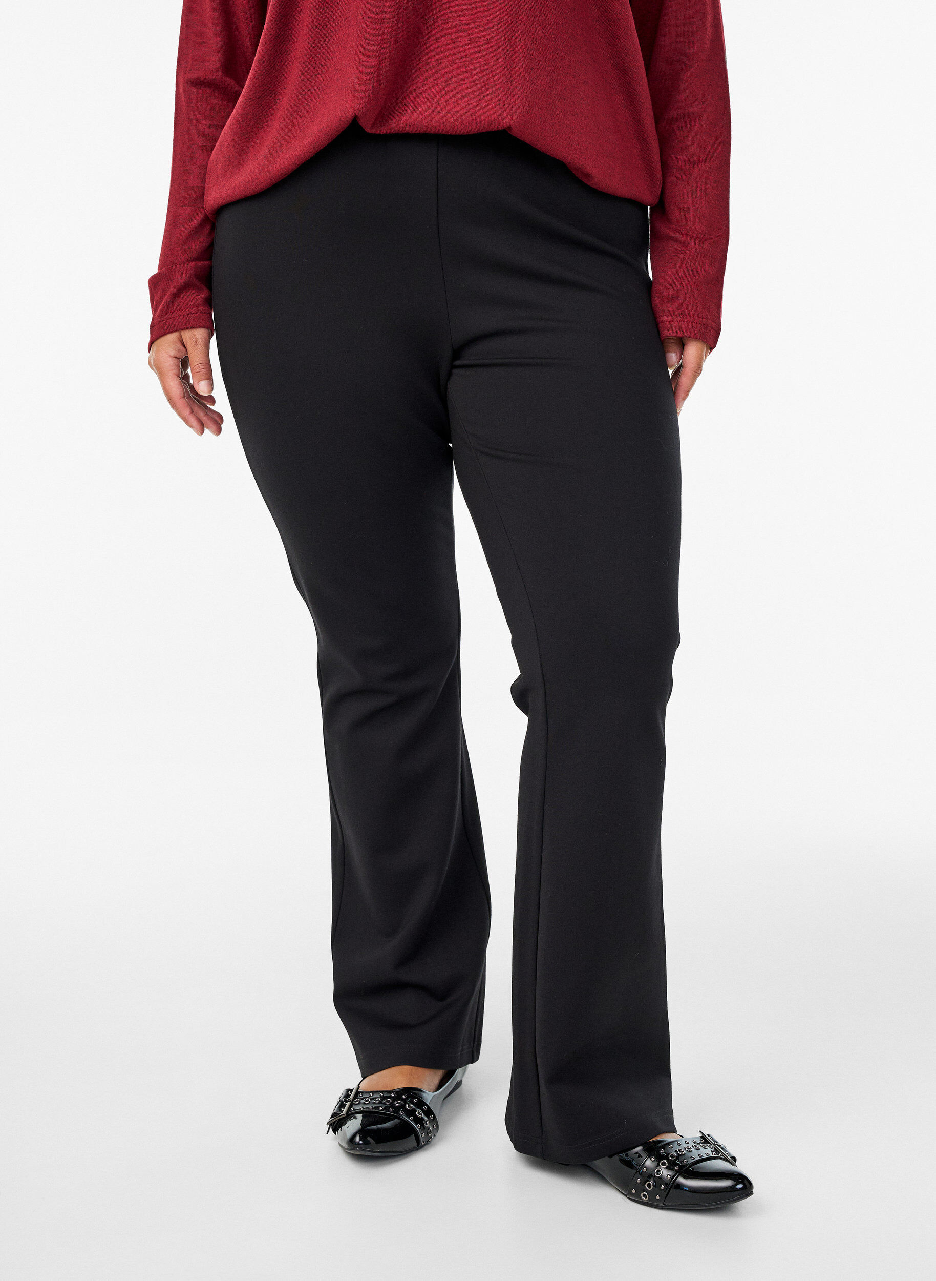 ZizziBootcut broek van viscosemix, Zwart, Model image number 2