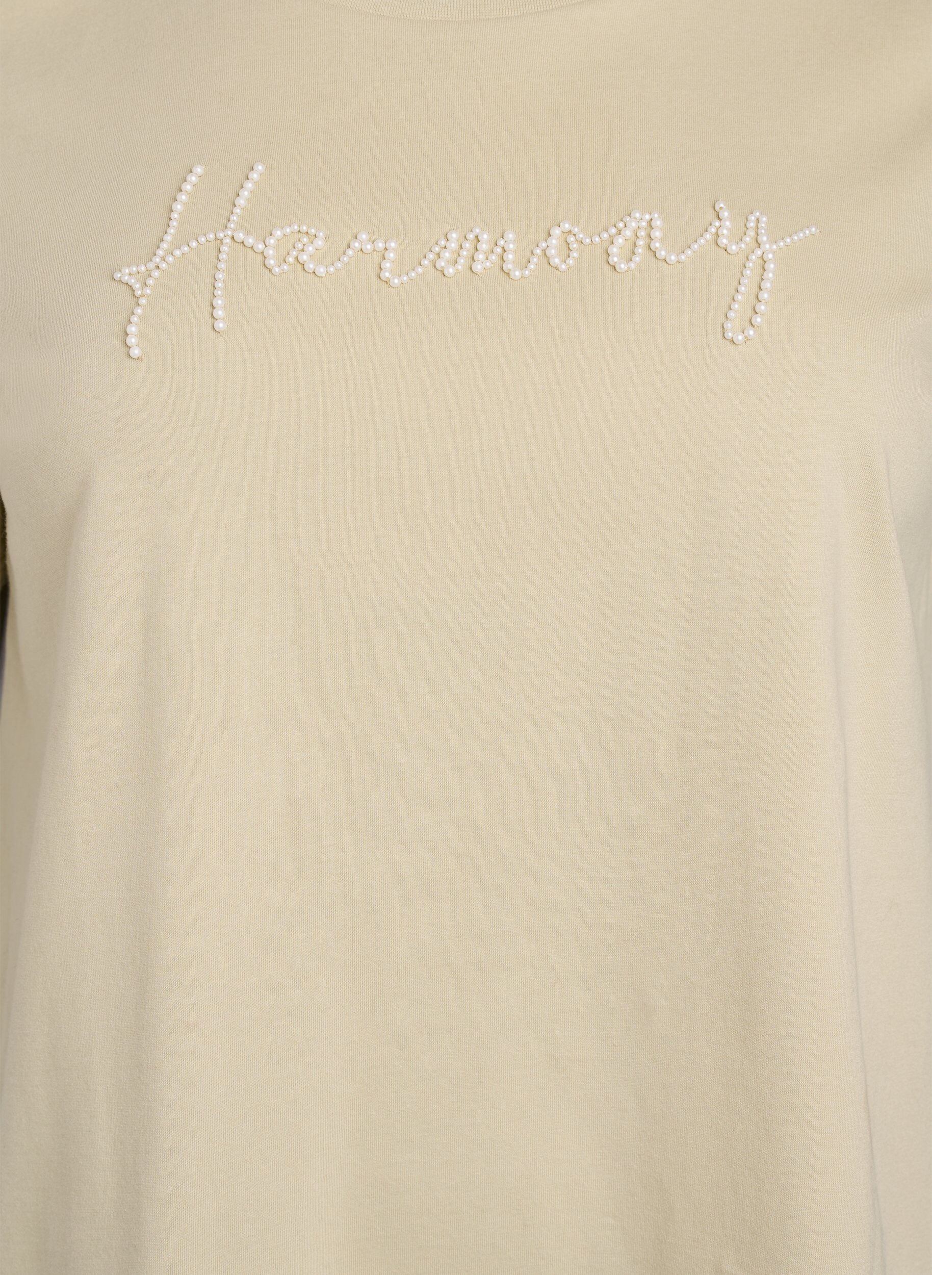 Zizzi T-shirt in biologisch katoen met pareltekst, Beige, Packshot image number 2