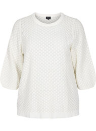 Gebreide blouse met patroon van biologisch katoen met 3/4 mouwen, Cloud Dancer