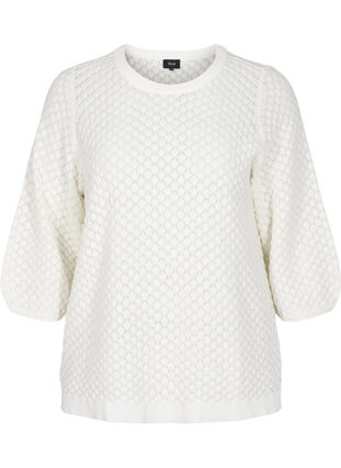 Gebreide blouse met patroon van biologisch katoen met 3/4 mouwen, Cloud Dancer, Packshot image number 0