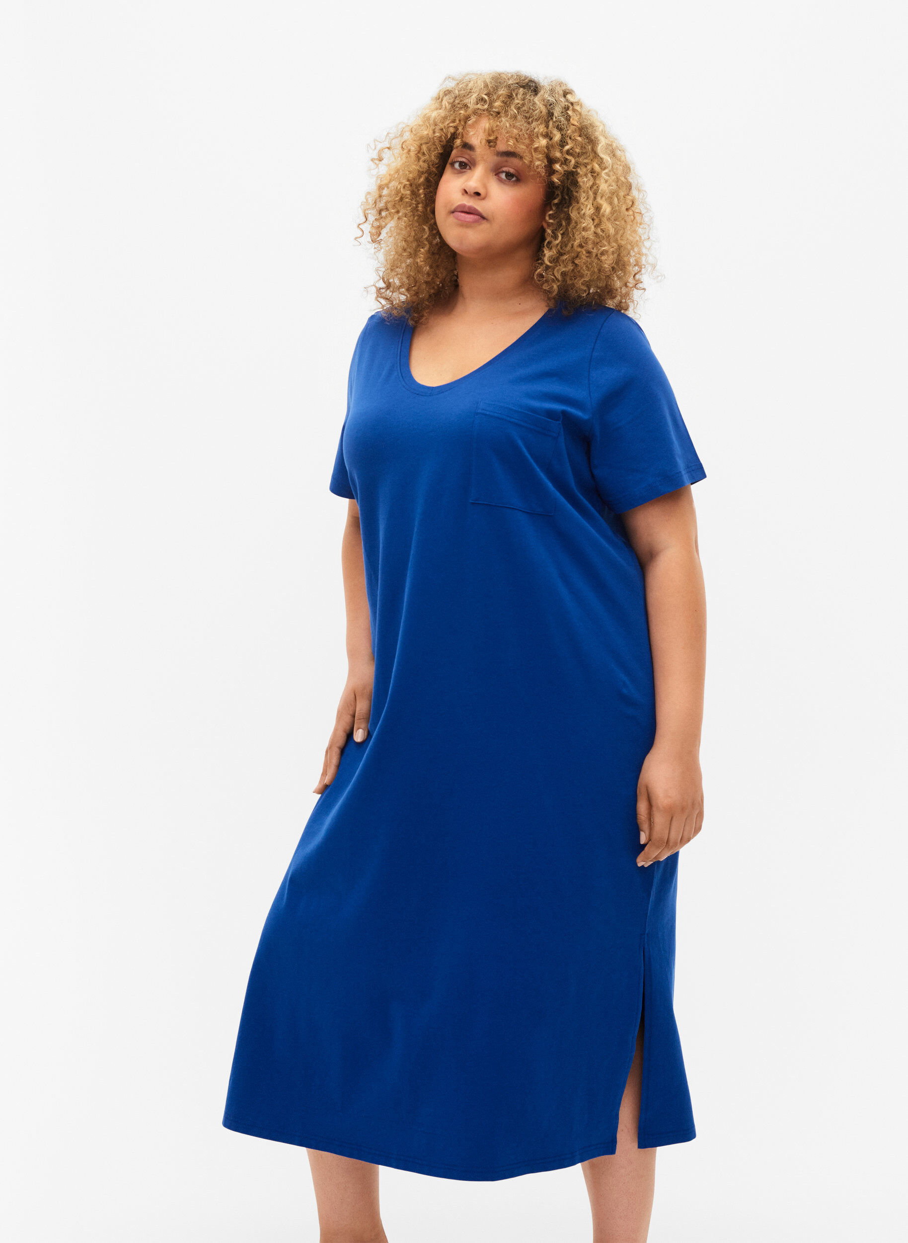 Zizzi Katoenen jurk met korte mouwen en split, Surf the web, Model image number 2