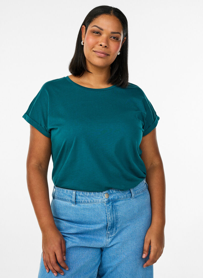 T-shirt met korte mouwen van katoenmix, Groen, Model image number 0