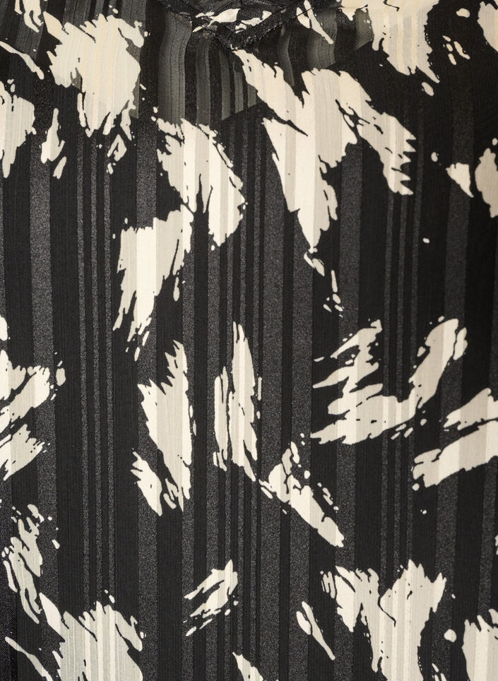 Jurk met patroon, ruches en lange mouwen, Zwart, Packshot image number 2