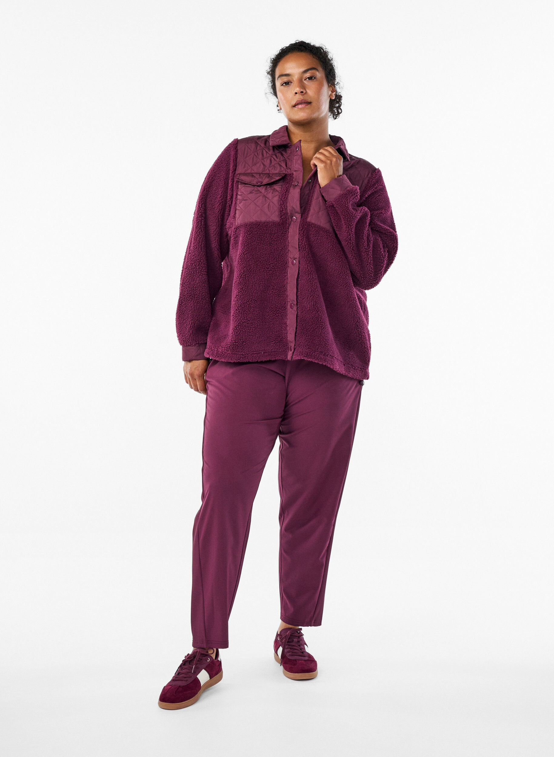 Zizzi Fleecejack met gewatteerde details, Rood, Model image number 1