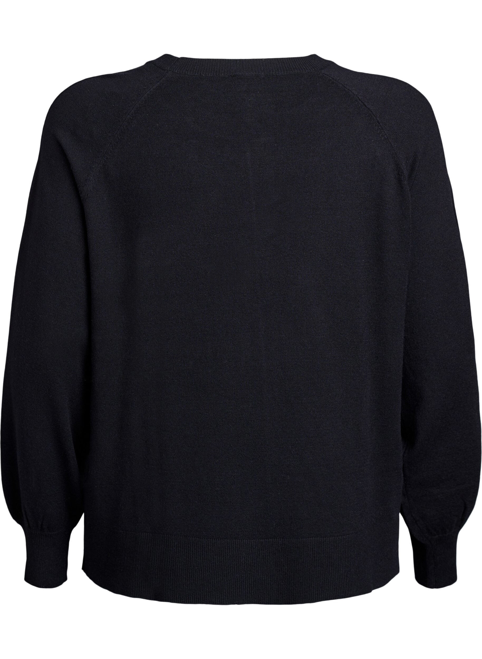 Zizzi Breisel blouse met middennaad en raglan mouwen, Zwart, Packshot image number 1