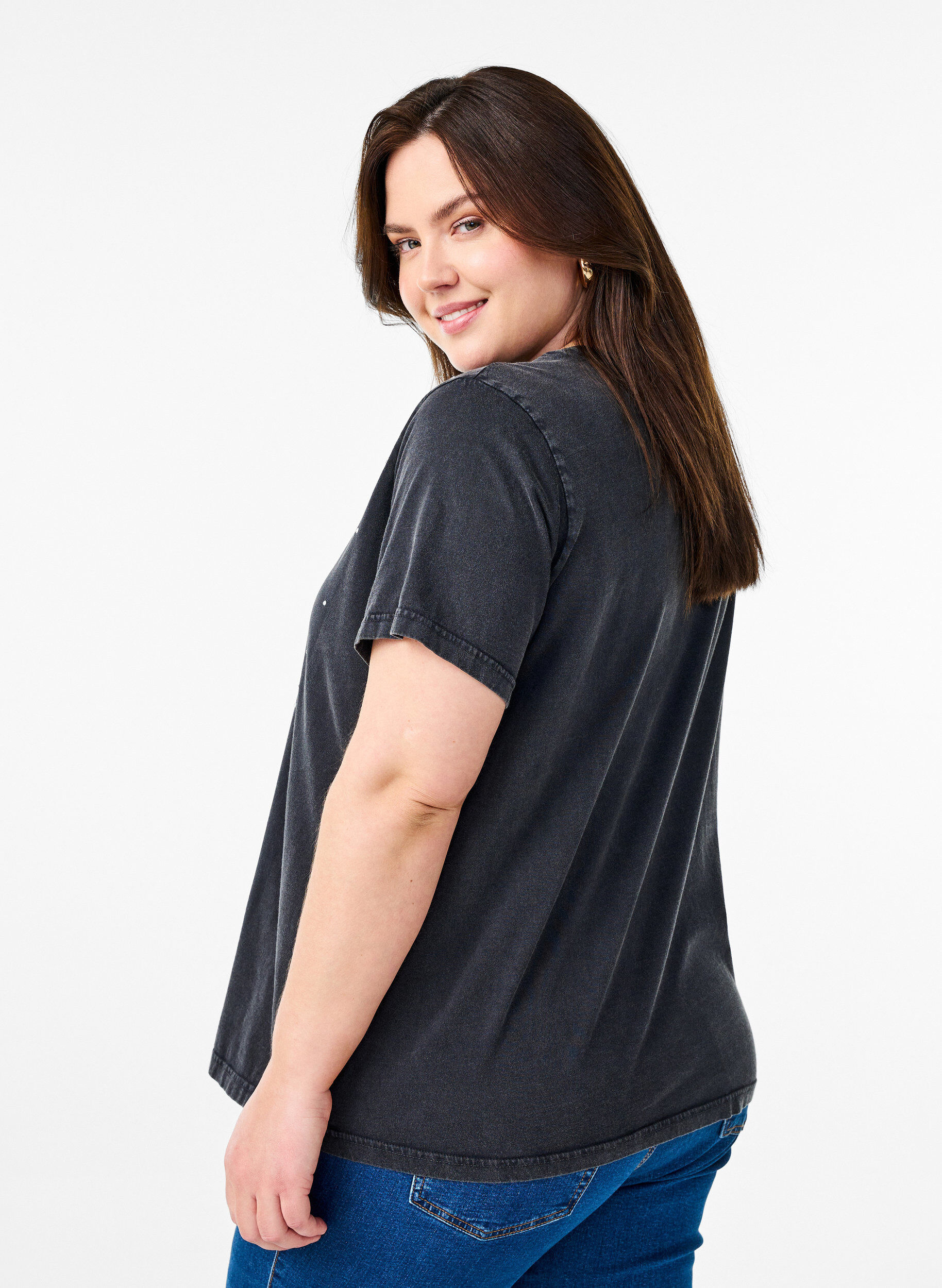 Zizzi T-shirt in biologisch katoen met een coole print, Grijs, Model image number 2