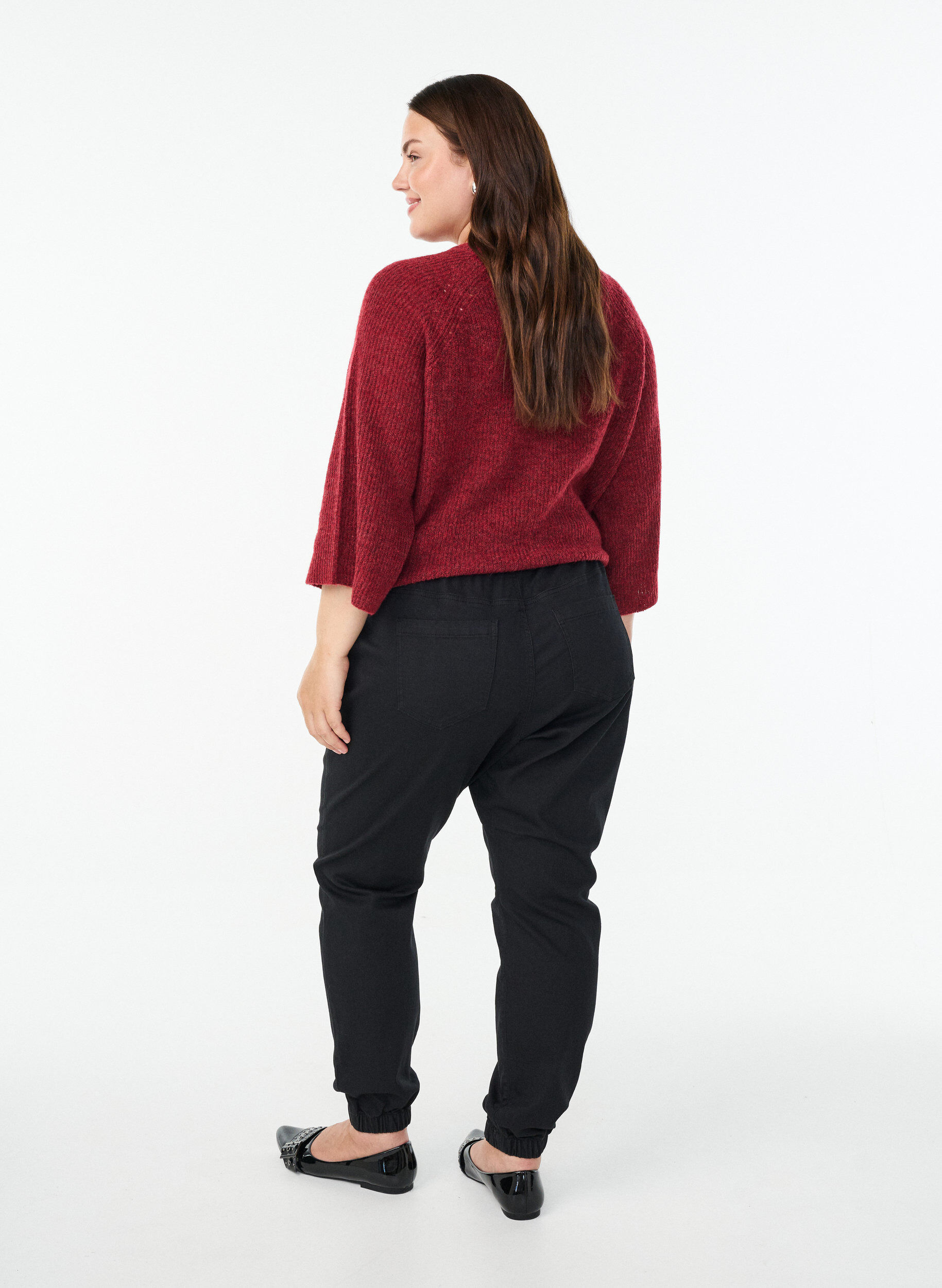 Zizzi Denim joggers met zakken, Zwart, Model image number 1