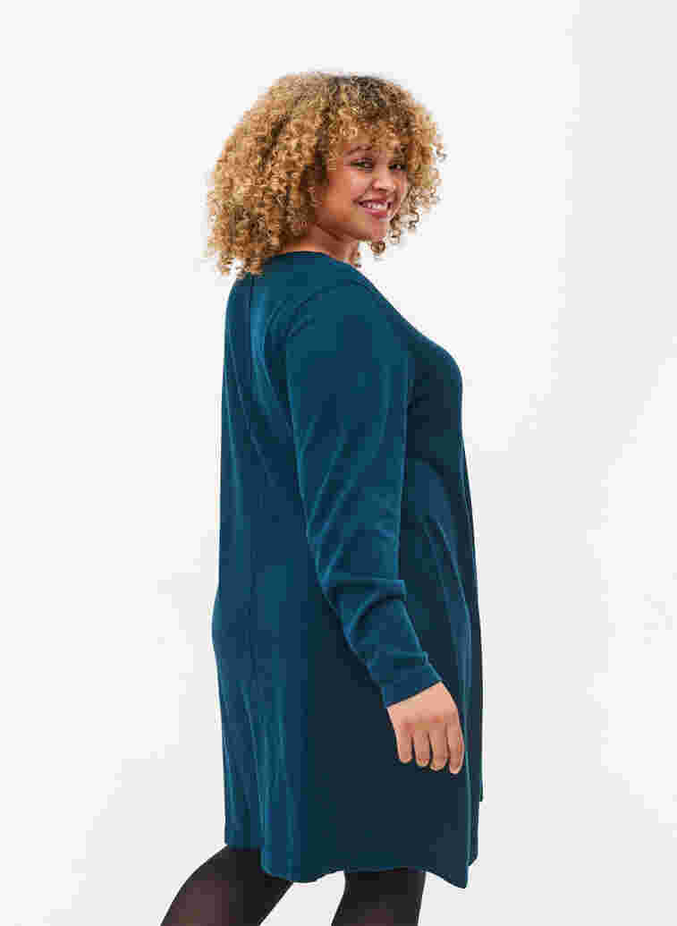 Gebreide jurk met v-hals van katoenmix, Reflecting Pond, Model image number 1
