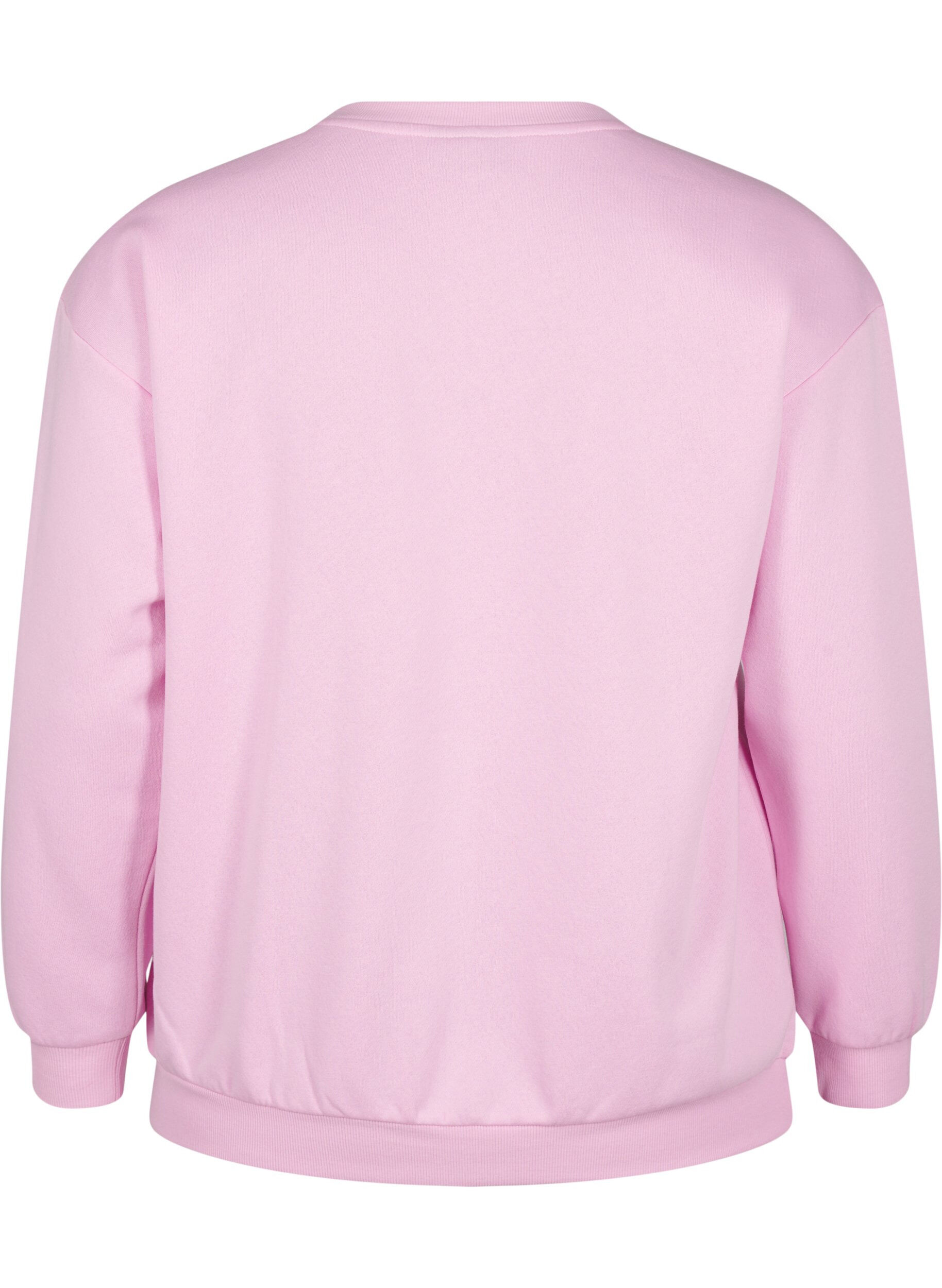 Zizzi Sweatshirt met badstof tekst, Roze, Packshot image number 1