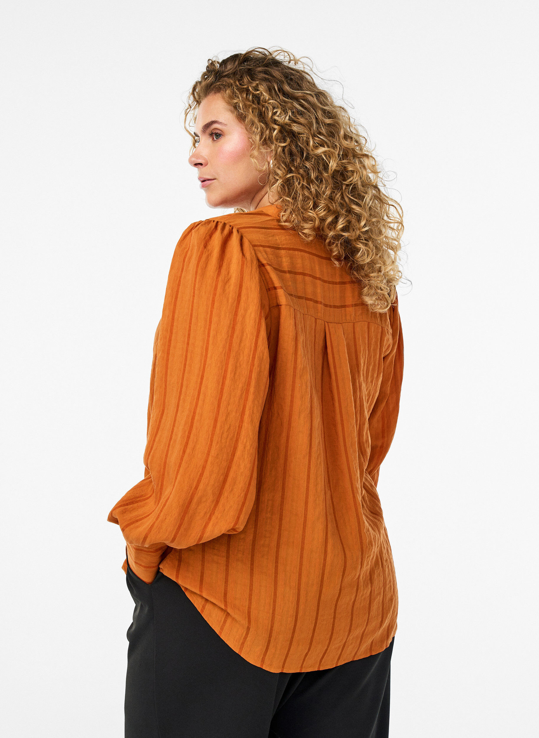Zizzi Blouse met verticale strepen, Oranje, Model image number 2