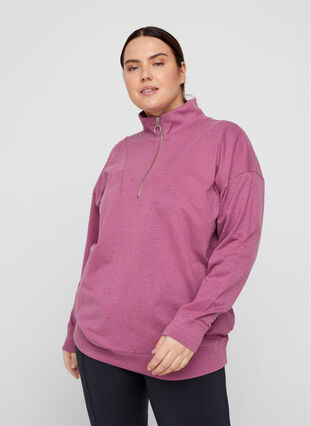 Gemêleerd sweatshirt met ritssluiting, Grape Nectar Melange, Model image number 0