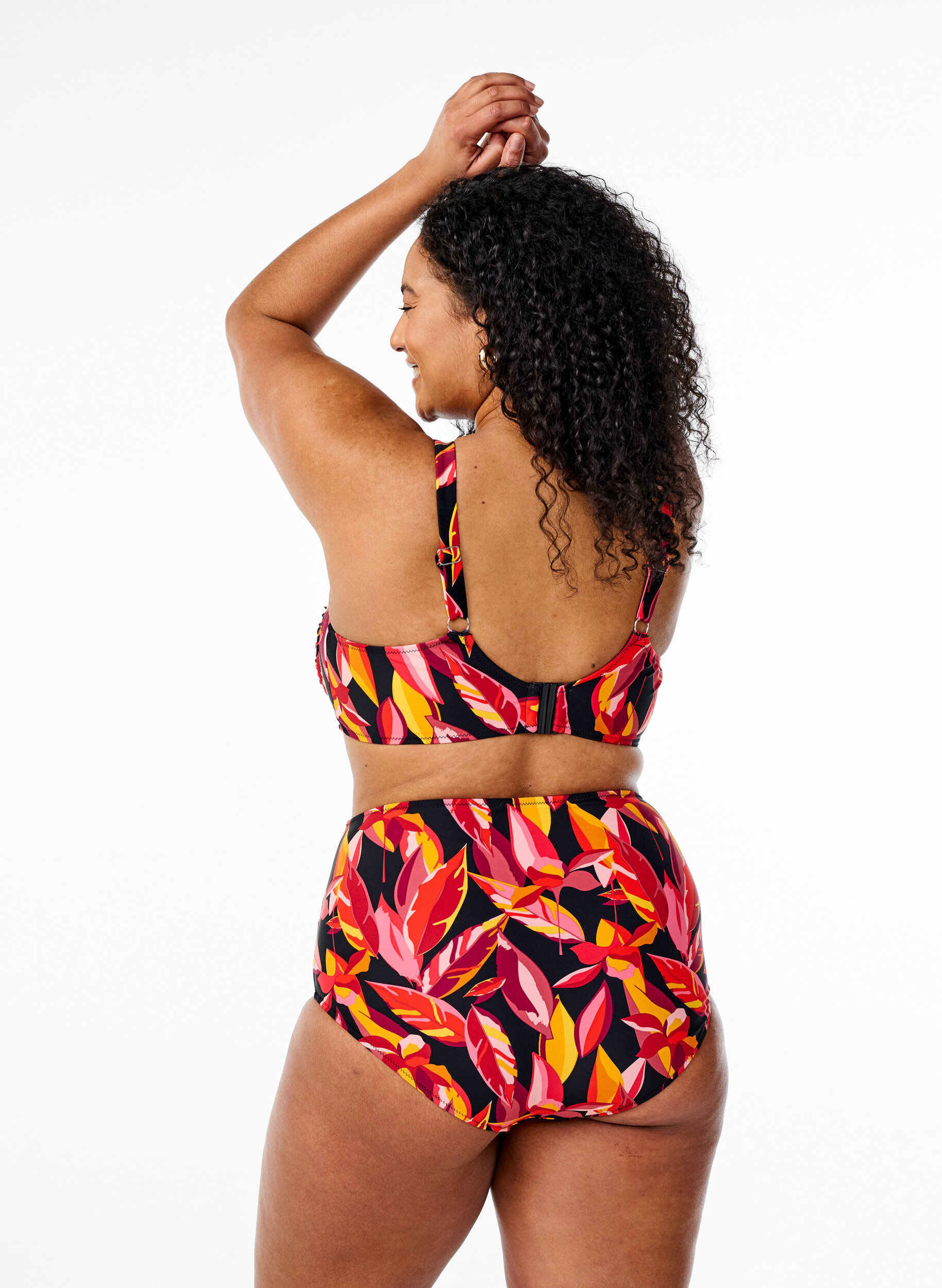 Zizzi Bikinibroekje met print en een hoge taille, Rood, Model image number 1