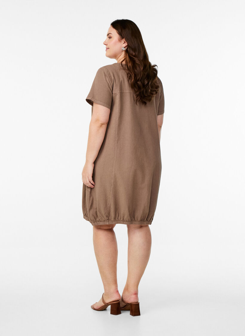 Katoenen jurk met korte mouwen, Bruin, Model image number 2