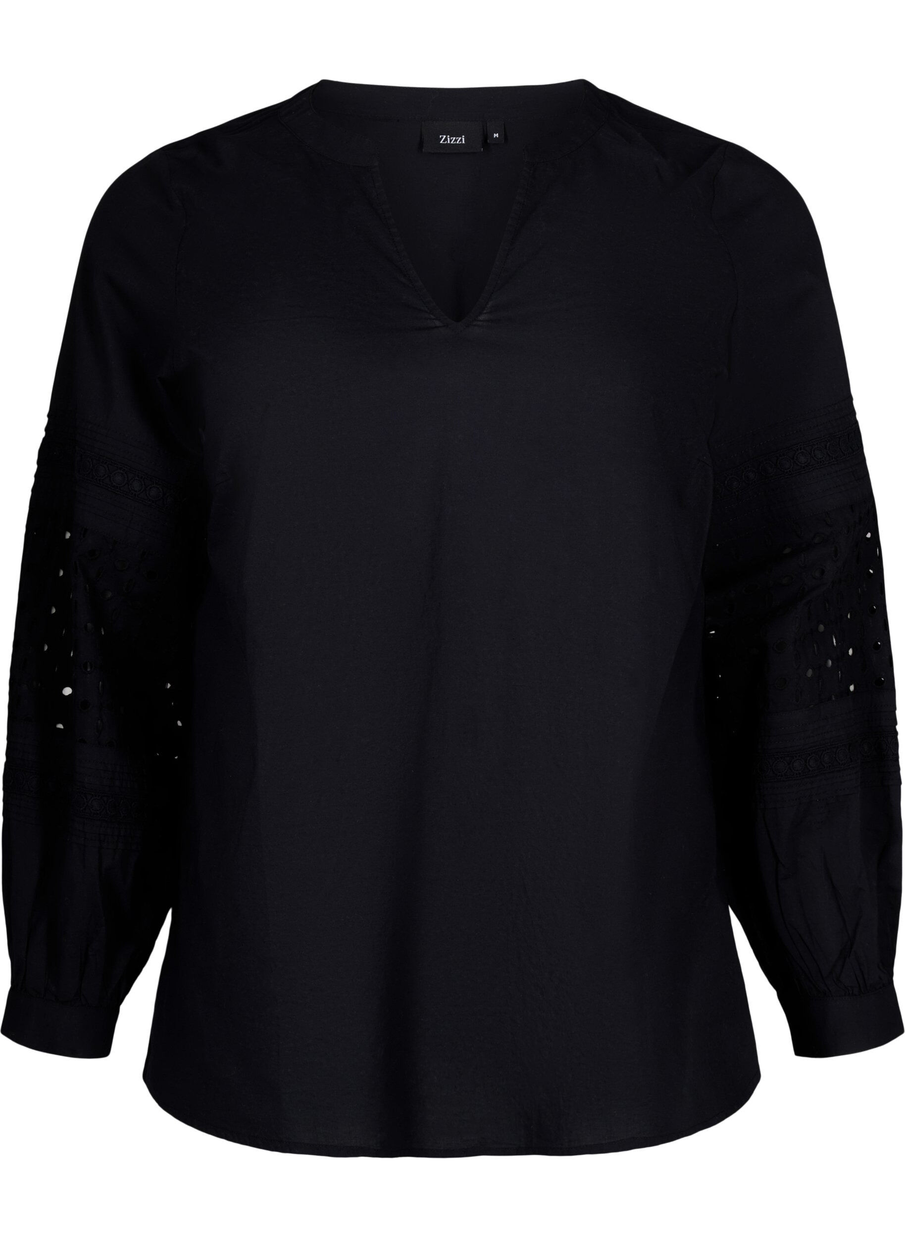 Zizzi Blouse met lange mouwen en decoratieve details, Black, Packshot image number 0