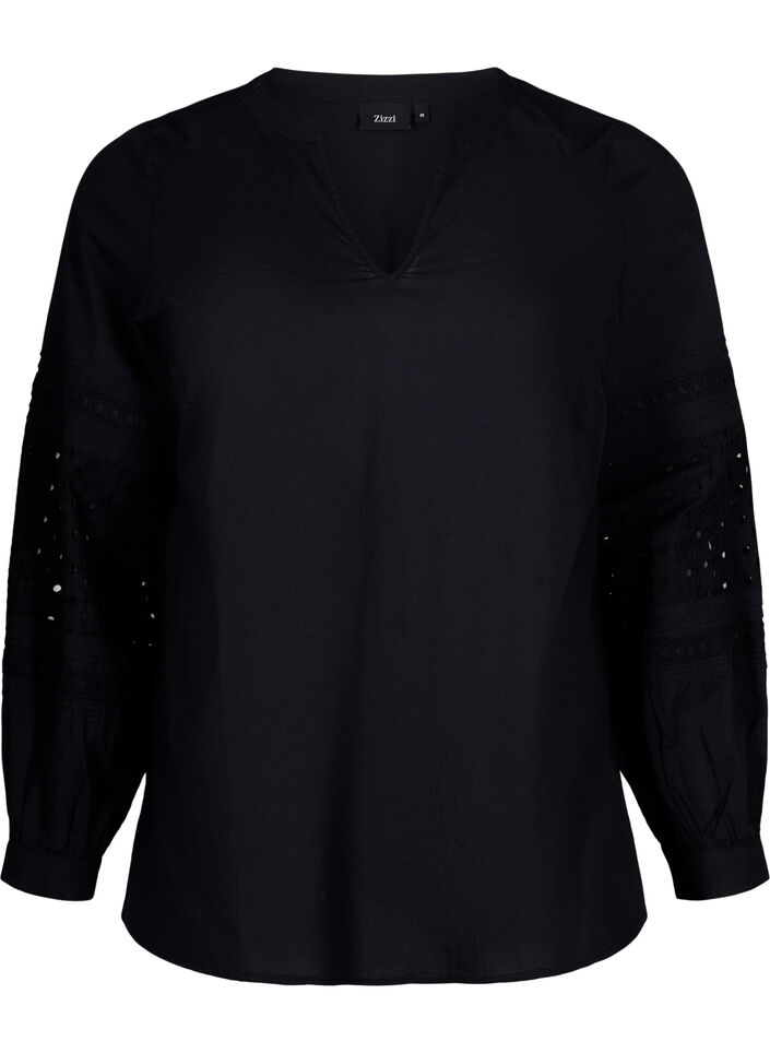 Blouse met lange mouwen en decoratieve details, Black, Packshot image number 0