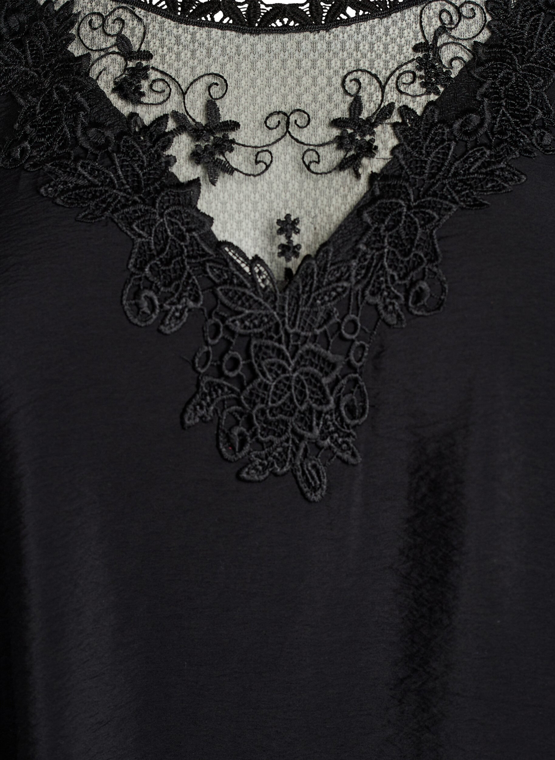 ZizziViscose tuniek met kanten detail, Zwart, Packshot image number 2