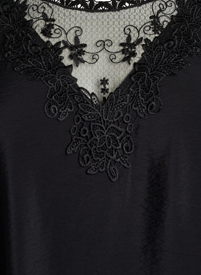 Viscose tuniek met kanten detail, Zwart, Packshot image number 2