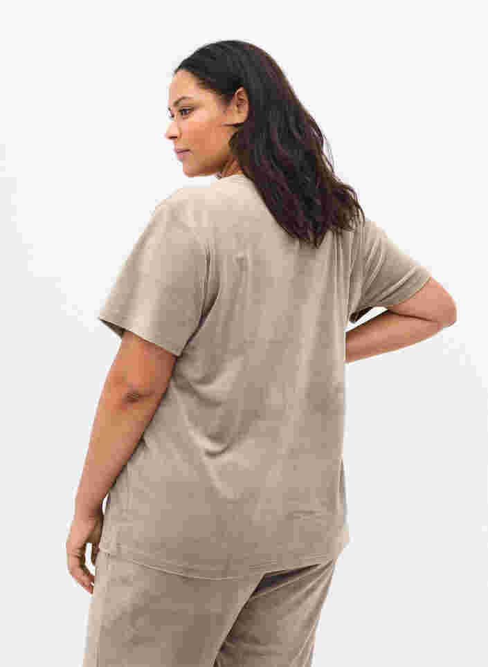 Velours t-shirt met korte mouwen, Taupe Gray, Model image number 1