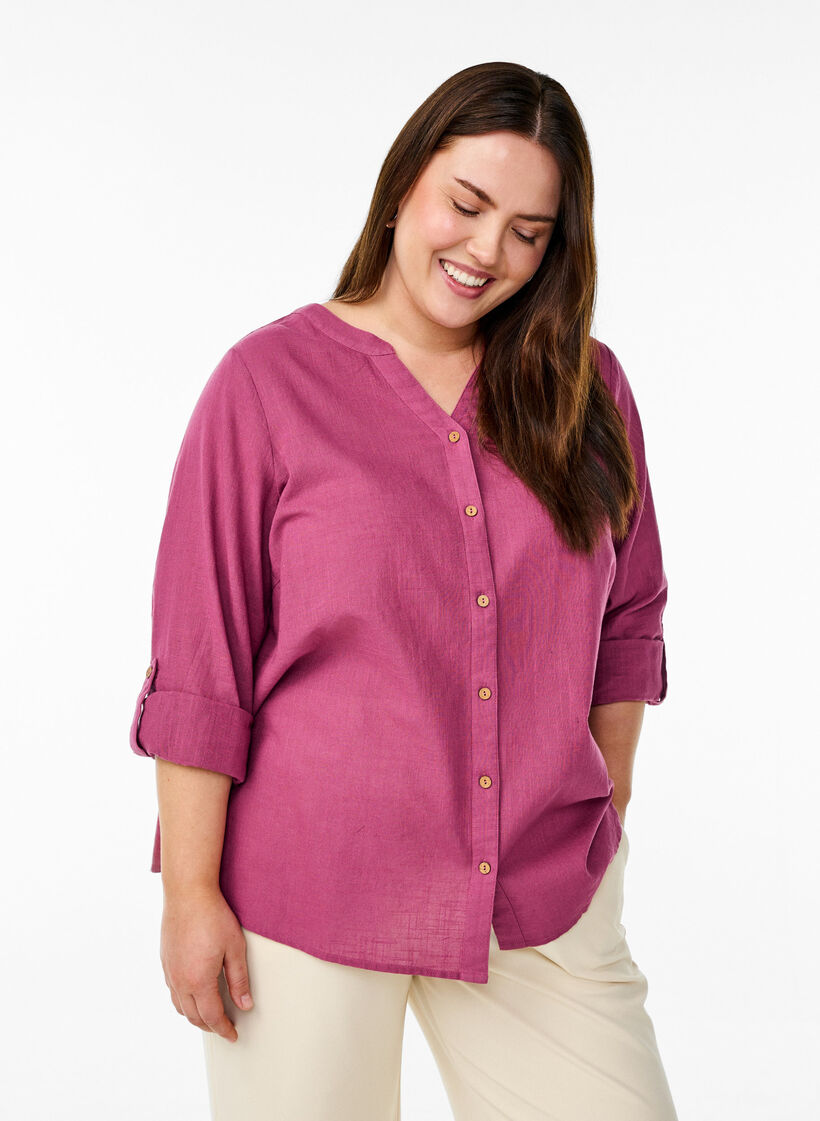 Katoenen blouse met een V-hals, Rood, Model image number 0